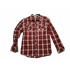 BKE Mens Pearl Snap Button Up XL Long Sleeve Shirt Button Down Plaid Men's Red